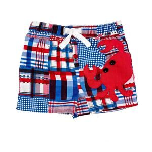 Mud Pie Madras Plaid Red Crab Swim Trunks Size 0-6 Months
